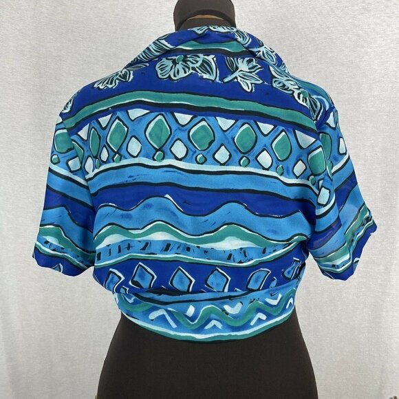 TAurus II Vintage Blue Green Hawaiian Tie Front Top - Picture 3 of 6